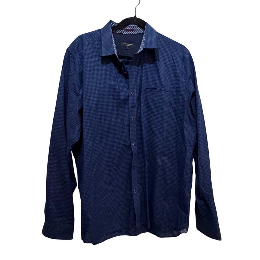 Ted Baker London Button Up Dress Shirt 100% Cotton Patterned Blue Size 6
